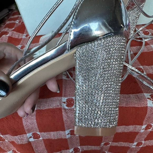 LALA IKAI Women's Heels Sandals with Rhinestone Strappy Open Toe Clear Block - Picture 8 of 8